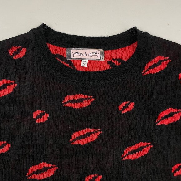 Onna & Maud Sweater Valentine Lips Red Black Women's Size XL NWOT Anthropologie - Picture 2 of 4